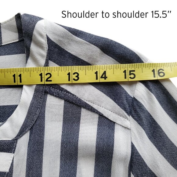 a.n.a  Gray & White Lightweight Long /Roll Tab Sleeve Striped Long line Shirt S - Picture 13 of 16
